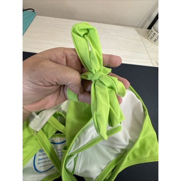 Women's M Cut Out One-Piece Halter Swimsuit Neon Green NWT - Picture 13 of 16